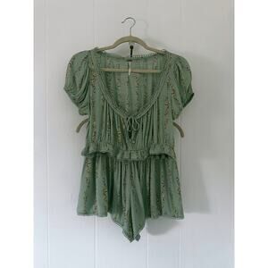 Free People Green Floral Short Set